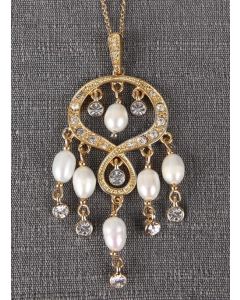 Rhinestone & Pearl Chandelier Pendant Necklace 