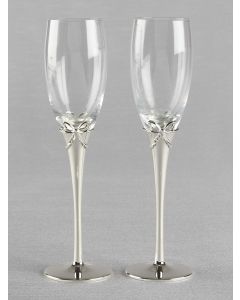 Bow on Stem w/Crystals Toasting Flutes 