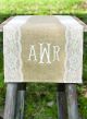 Monogram Embroidered Burlap Table Runner w/Wide Lace Edge