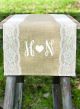 Initials w/Heart Embroidered Burlap Table Runner w/Wide Lace Edge